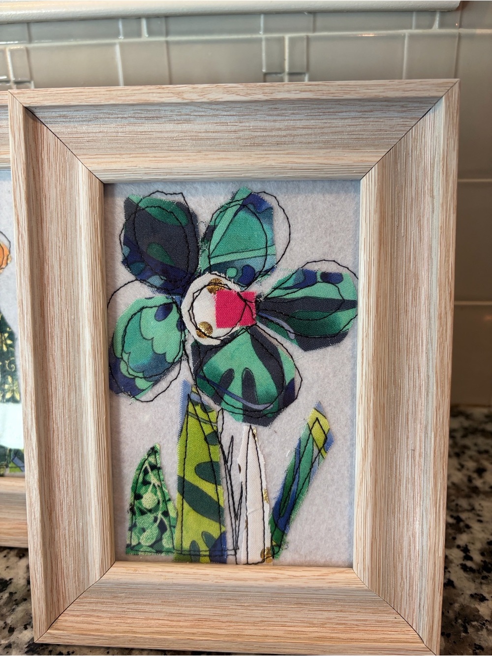 Framed Fabric Flower Art - Teal & Green
4x6